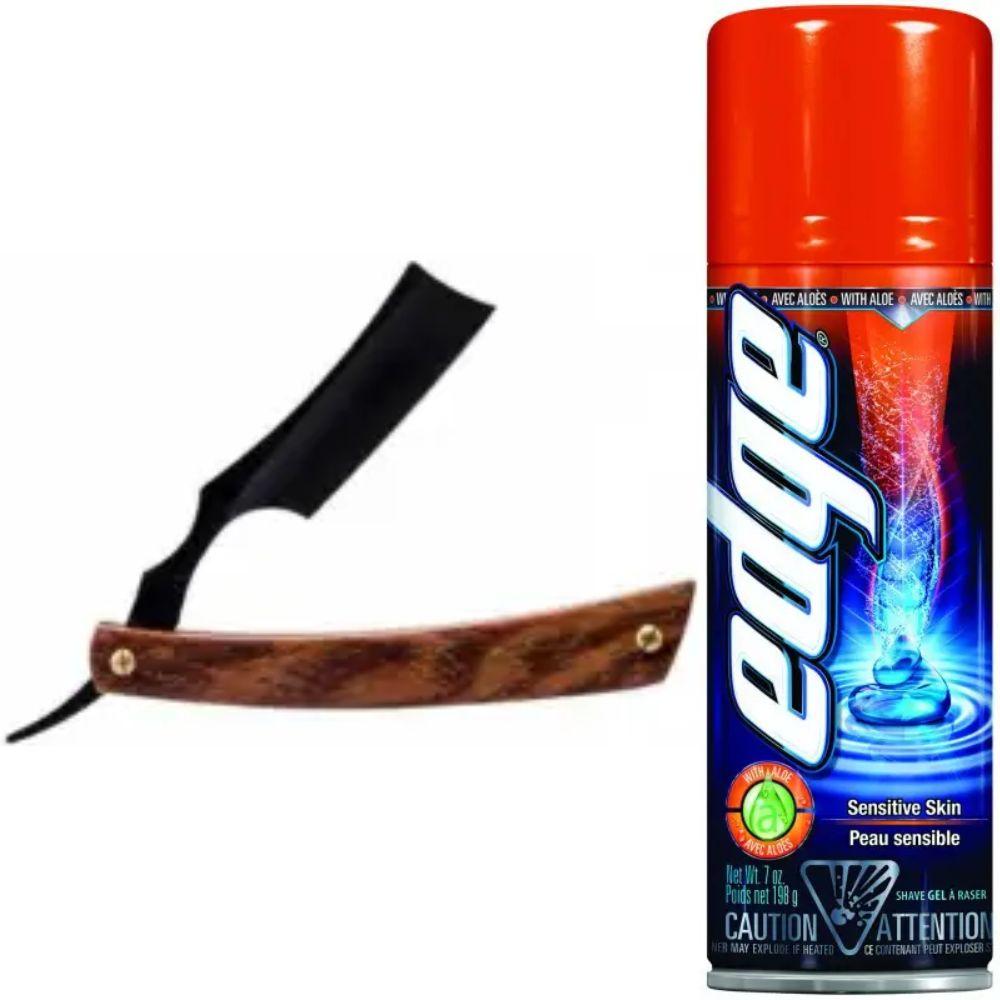 Небезпечна бритва/шавета розкладна Straight Razor + гель для гоління Wilkinson Sword EDGE Sensitive, фото 1