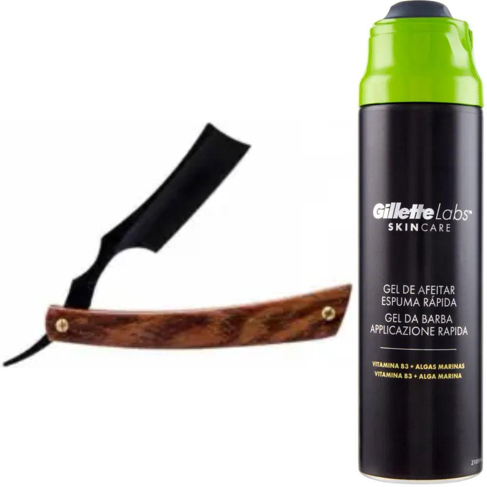 Небезпечна бритва/шавета розкладна Straight Razor + гель для гоління Gillette Labs Gel 198 мл, фото 1