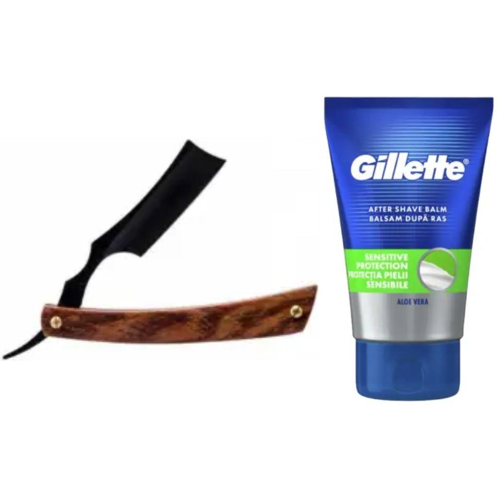 Небезпечна бритва/шавета розкладна Straight Razor + бальзам після гоління Gillette Sensitive Protection, фото 1
