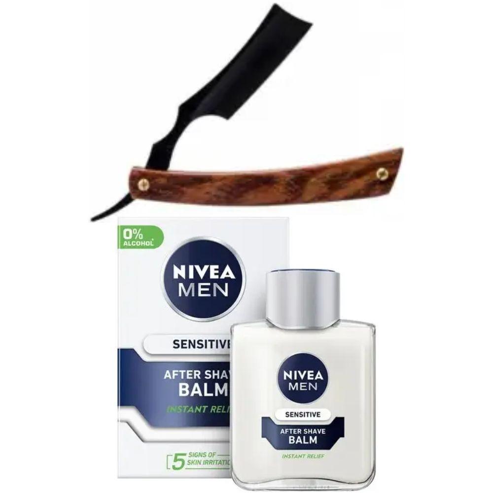 Небезпечна бритва/шавета розкладна Straight Razor + бальзам після гоління Nivea Men Sensitivе 100 мл, фото 1