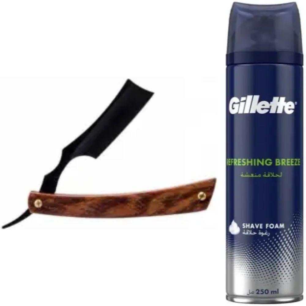 Небезпечна бритва/шавета розкладна Straight Razor + піна для гоління Gillette Refreshing Breeze 250 мл, фото 1