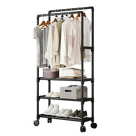 Підлогова вішалка-стійка для одягу та взуття RIAS YH9918-3 телескопічна 150x56 см Black (3_07217)