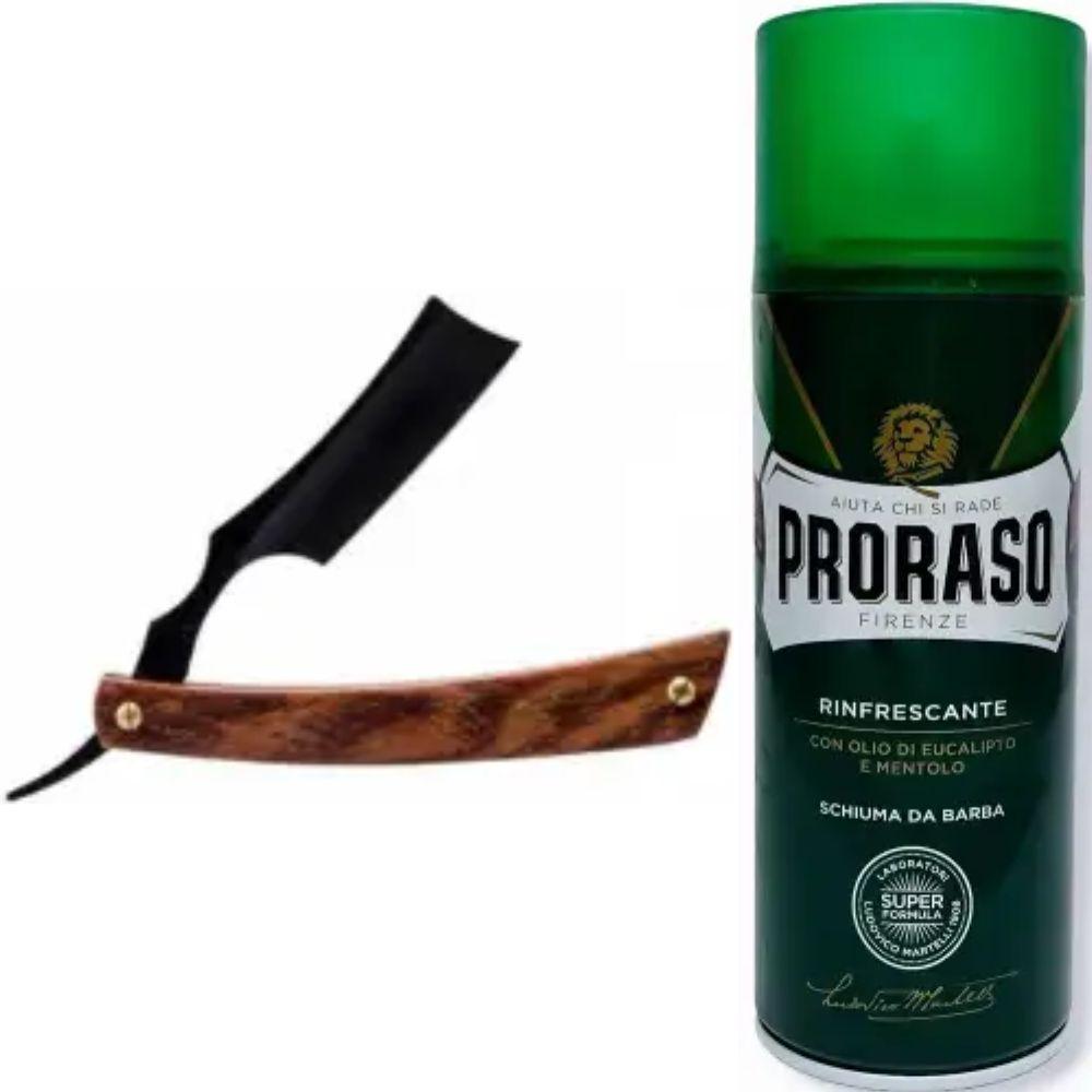 Небезпечна бритва/шавета розкладна Straight Razor + піна для гоління Proraso тонізуюча з евкаліптом і ментолом 400 мл, фото 1