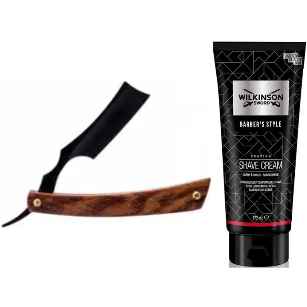 Небезпечна бритва/шавета розкладна Straight Razor + крем для гоління Wilkinson Sword Barber's Style, фото 1