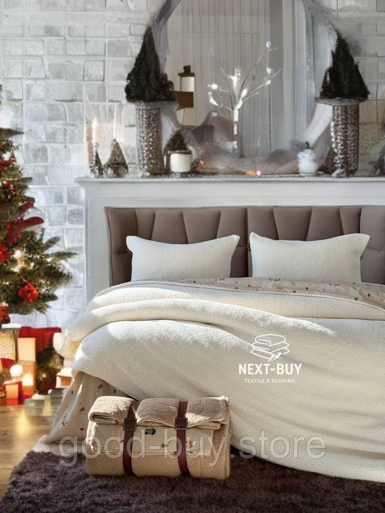 Зимовий комплект постільної білизни двосторонній Wooden Krem євро Туреччина, фото 1