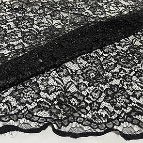 Тканина гіпюр набивний стрейч 150 см з купоном Чорний