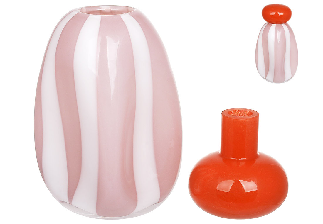 Ваза скляна подвійна 13.5*23см, 11*11*11.5 (міні ваза) рожева ТОВАР ВІД ВИРОБНИКА