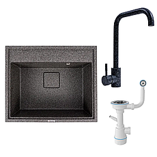 Комплект: мийка VALESO SHERLIT 6050 + змішувач NS02A + сифон графіт