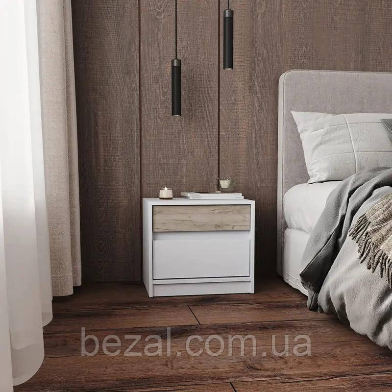 Тумба приліжкова Еверест Стайл-500 50,2х39х44,2 см Німфея Альба (білий)/Дуб краф сірий (DTM-071161), фото 1