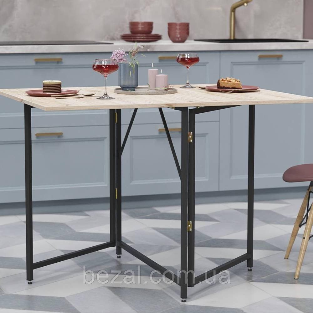 Стіл трансформер книжка Вуді Ferrum-decor 75x130x90 Чорний метал ДСП Дуб Сан-Марино 16 мм (FRD-106748), фото 1