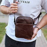 Чоловічий месенджер через плече 20х16х6, сумка планшетка для міста, барсетка для телефону, коричнева, фото 3