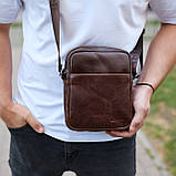 Чоловічий месенджер через плече 20х16х6, сумка планшетка для міста, барсетка для телефону, коричнева, фото 5