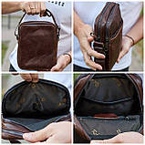 Чоловічий месенджер через плече 20х16х6, сумка планшетка для міста, барсетка для телефону, коричнева, фото 6