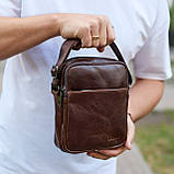 Чоловічий месенджер через плече 20х16х6, сумка планшетка для міста, барсетка для телефону, коричнева, фото 7
