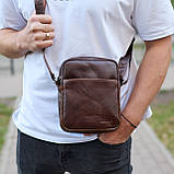 Чоловічий месенджер через плече 20х16х6, сумка планшетка для міста, барсетка для телефону, коричнева, фото 8