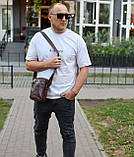 Чоловічий месенджер через плече 20х16х6, сумка планшетка для міста, барсетка для телефону, коричнева, фото 9