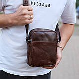 Чоловічий месенджер через плече 20х16х6, сумка планшетка для міста, барсетка для телефону, коричнева, фото 10