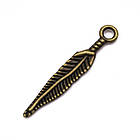 Кулон Перо, Метал, Колір Бронзовий, 29х5х2мм, Отвір 2мм, 40 шт, фото 2