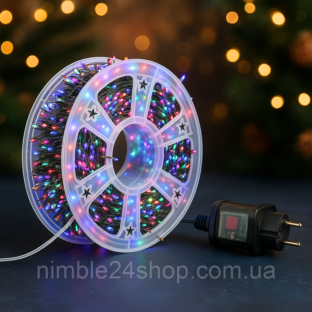 Гірлянда Роса Мішура 100м 3000 LED на зеленому мідному дроті з пультом IP44/IP20 USB