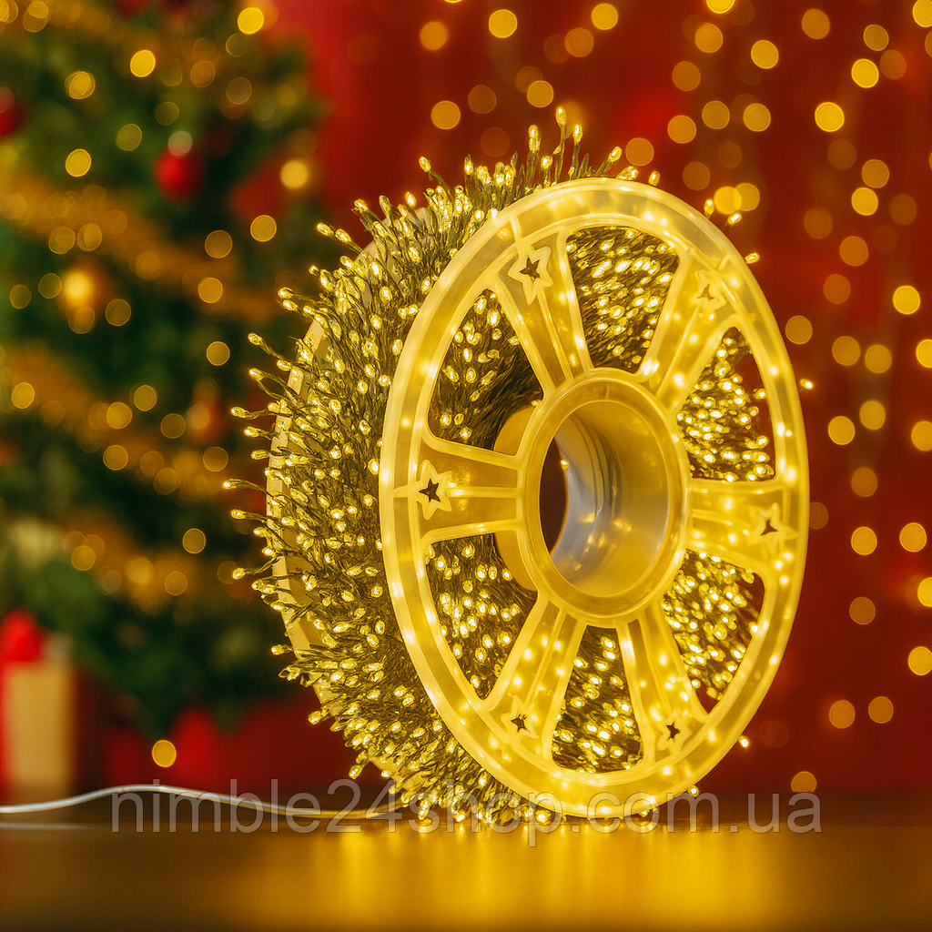 Гірлянда Роса Мішура 50м 1500 LED на мідному дроті з пультом IP44/IP65 вулична