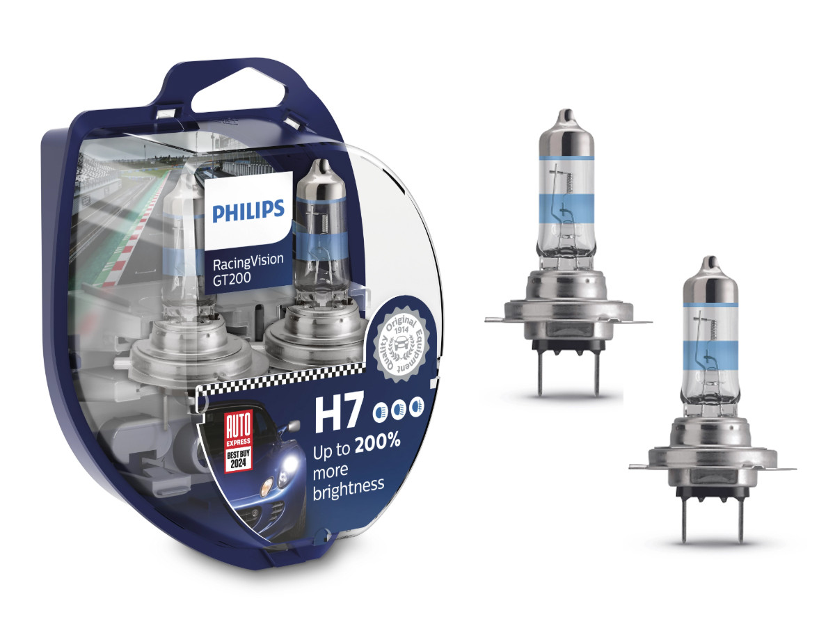Комплект галогенових ламп PHILIPS 12972RGTS2 H7 55W 12V RacingVision GT200 +200%, фото 1