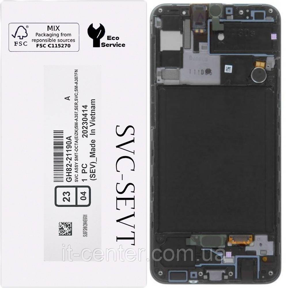 Дисплей Samsung сервісний A307 Galaxy A30s 2019 чорний + рамка GH82-21190A