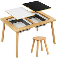 Дерев'яний розвивальний сенсорний стіл для дітей Kruzzel 26366  зі стільцем