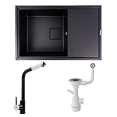 Комплект: мийка VALESO GALANS 7950 + змішувач Q411MB + сифон чорний