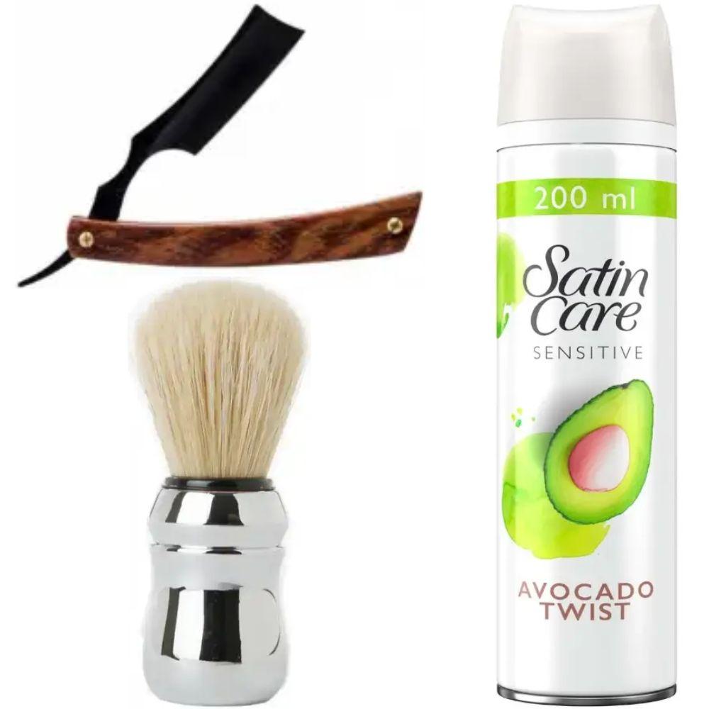 Небезпечна бритва/шавета розкладна Straight Razor + помазок Proraso + гель для гоління Gillette Satin Care Gel Avocado 200 мл, фото 1