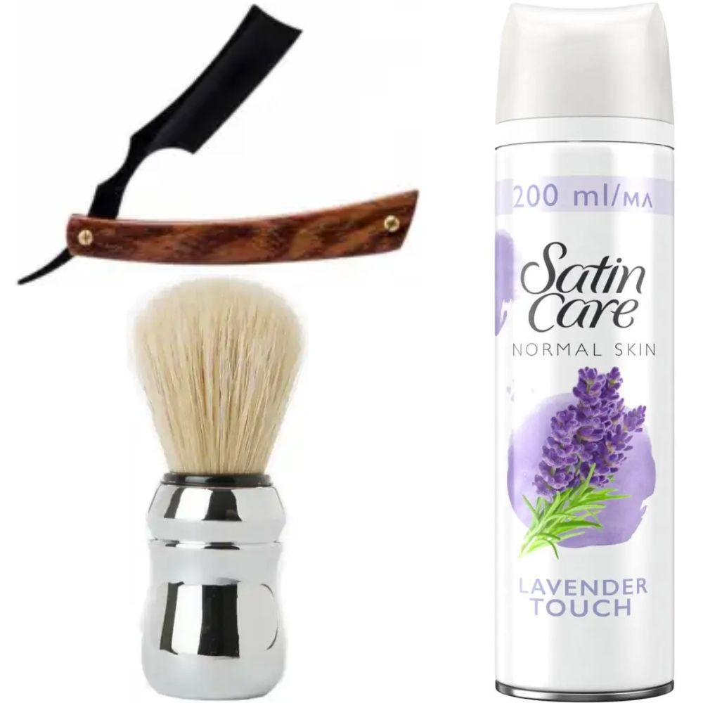 Небезпечна бритва/шавета розкладна Straight Razor + помазок Proraso + гель для гоління Gillette Satin Care Gel Lavender 200 мл, фото 1