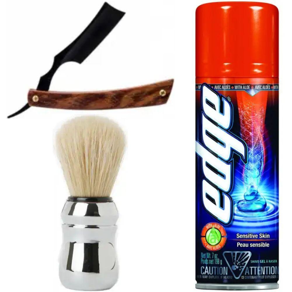 Небезпечна бритва/шавета розкладна Straight Razor + помазок Proraso + гель для гоління Wilkinson Sword EDGE Sensitive, фото 1