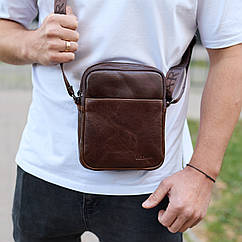 Чоловічий месенджер через плече 20х16х6, сумка планшетка для міста, барсетка для телефону, коричнева