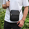 Чоловіча шкіряна барсетка 21х17х7, сумка для міста, компактний месенджер для щоденного використання, чорна, фото 3