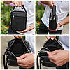 Чоловіча шкіряна барсетка 21х17х7, сумка для міста, компактний месенджер для щоденного використання, чорна, фото 4
