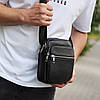 Чоловіча шкіряна барсетка 21х17х7, сумка для міста, компактний месенджер для щоденного використання, чорна, фото 6