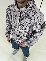 Біла чоловіча куртка анорак Stone Island з патчем SHOP OP