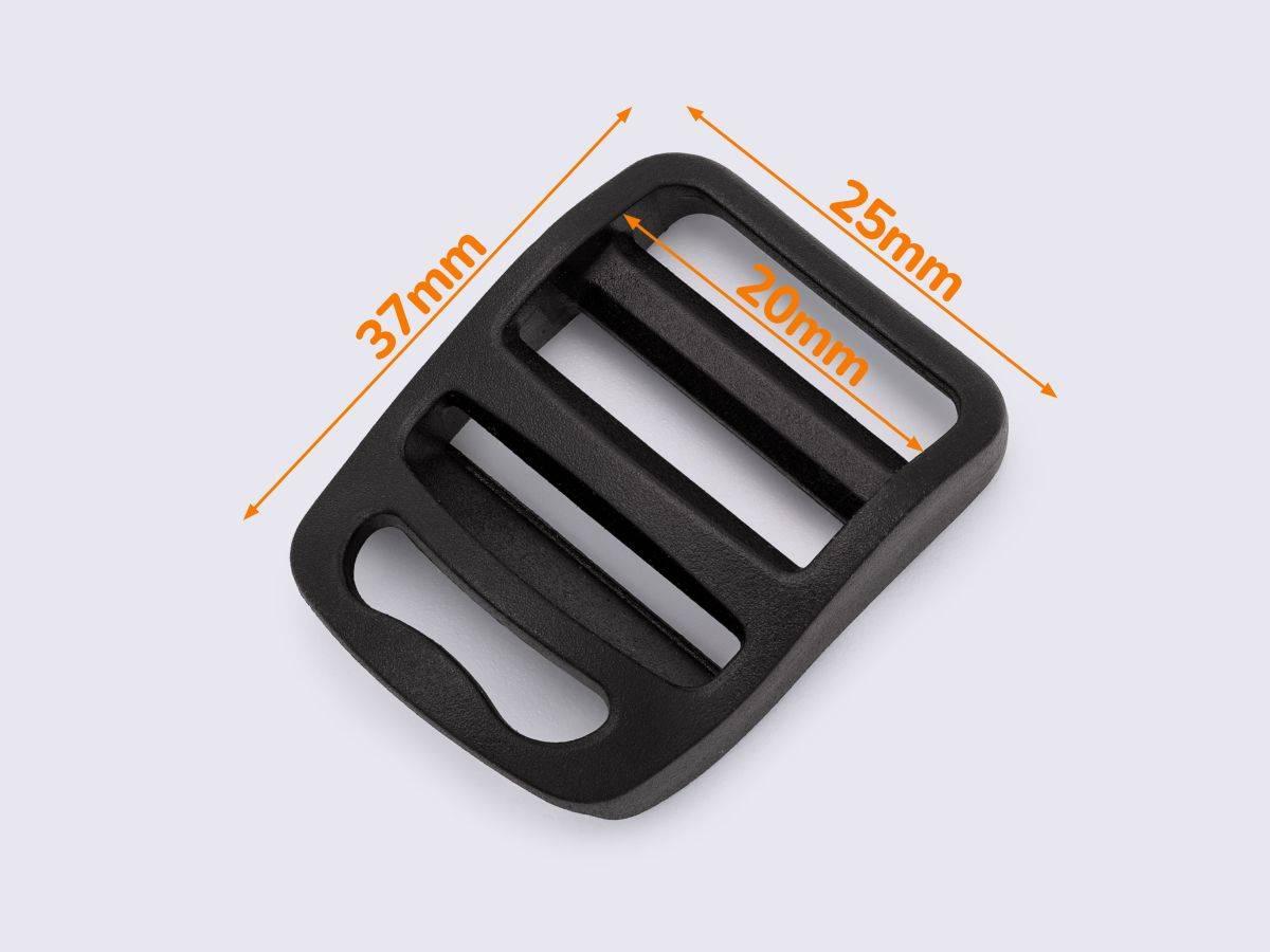 Пряжка перетяжка 20 мм трьохщілинна пластикова чорна РП3-(B)20030, фото 1