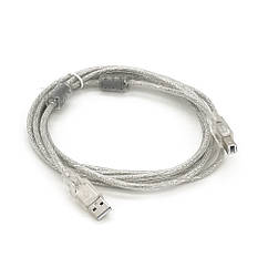 Кабель USB 2.0 AM/BM, 3.0m, 2 ферити, прозорий