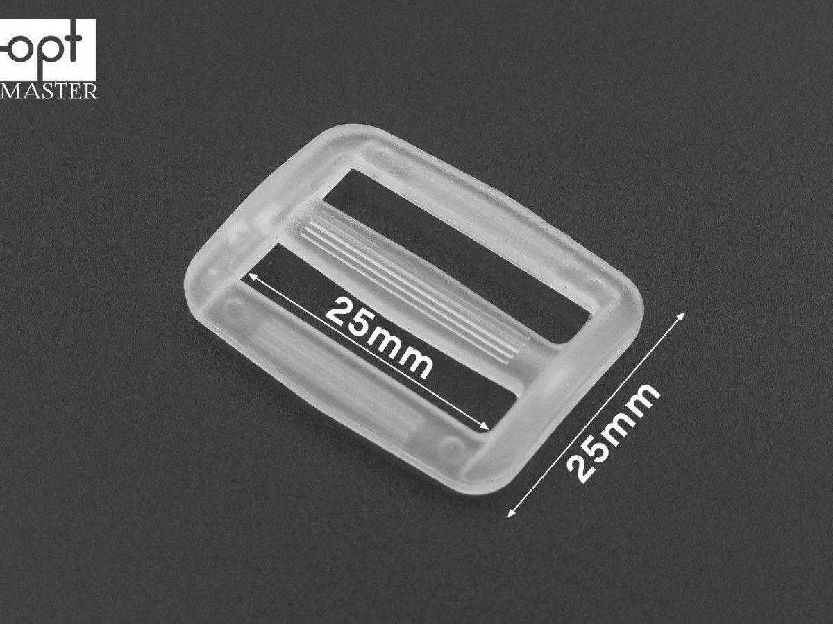 Пряжка перетяжка 25 мм двохщілинна пластикова прозора РП/2-(B)25002, фото 1