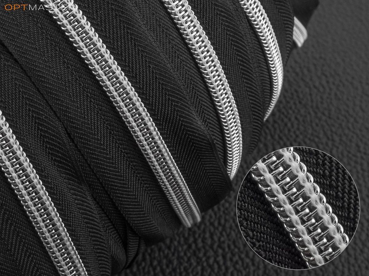 Спіральна блискавка №5 чорна RZ-007 зуб срібло, фото 1