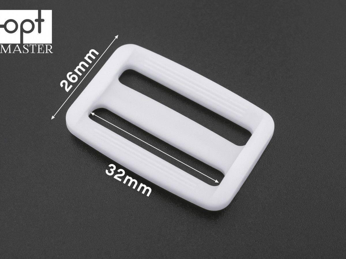 Пряжка перетяжка 32 мм двохщілинна пластикова біла РП/2-(B)25026, фото 1