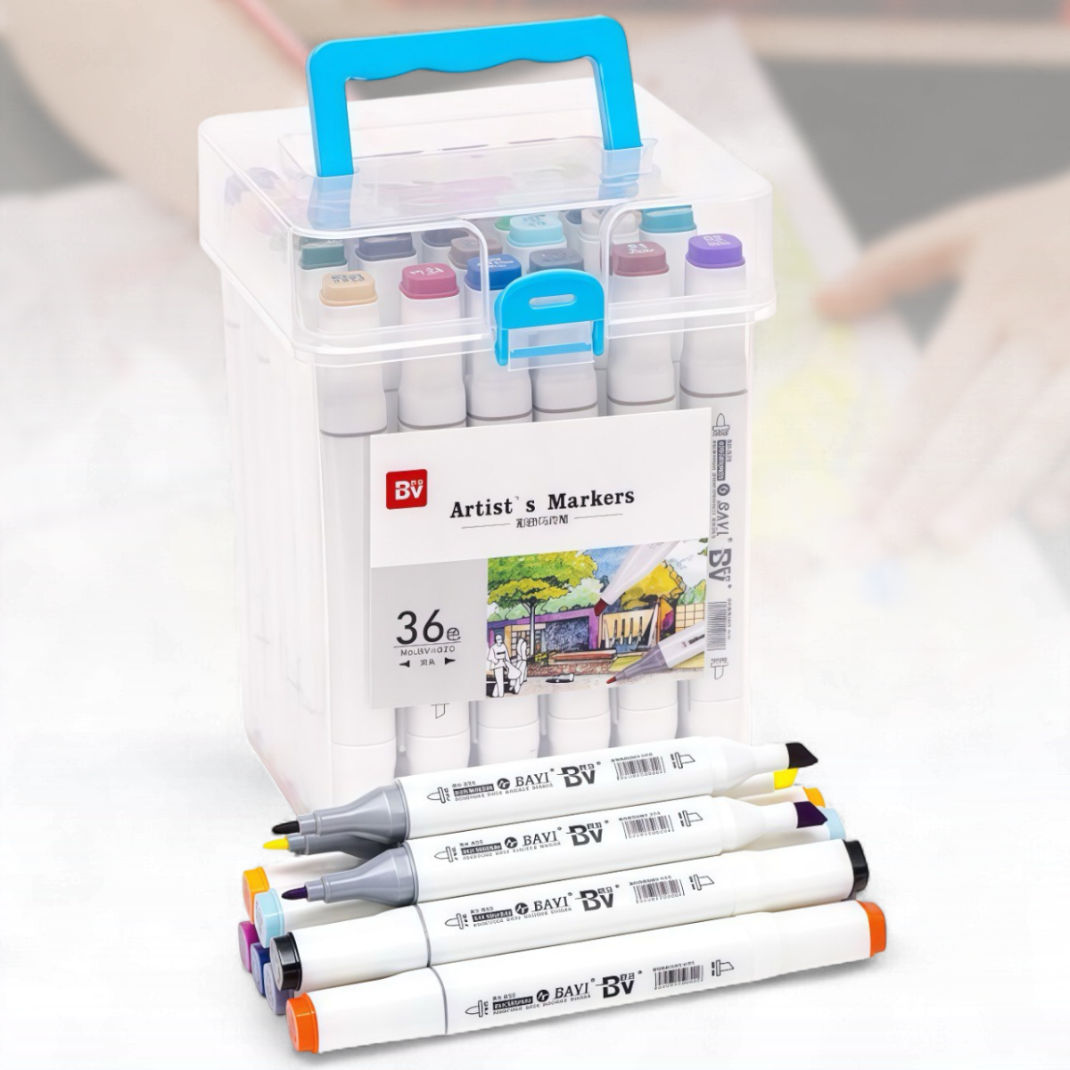 Набір двосторонніх скетч-маркерів 36 кольорів у пластиковому боксі H820-36 Упаковка 36 шт., фото 1