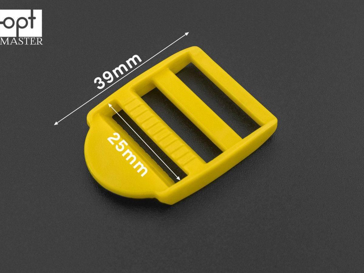 Пряжка перетяжка 25 мм трьохщілинна пластикова жовта РП/3-(B)25063, фото 1