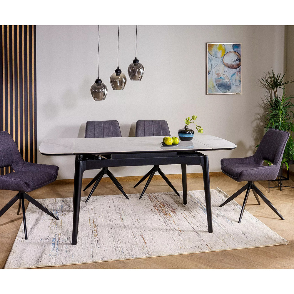 Стіл та 4 стільці для кухні Genesis Sento 120-180х80 см під білий мармур з поворотними тканинними стільцями, фото 1