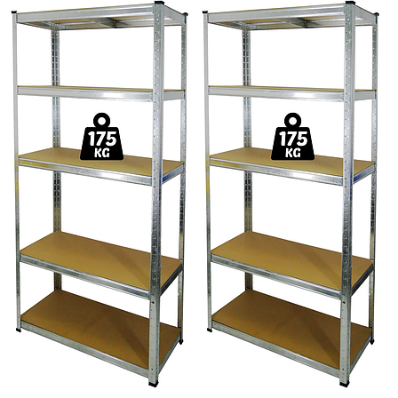 Набір з 2-х металевих стелажів (180 x 90 x 30 см) 5 полиць, навантаження - 175 кг на полицю, Сірий, фото 1
