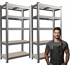 Набір з 2-х металевих стелажів (180 x 90 x 30 см) 5 полиць, навантаження - 175 кг на полицю, Сірий, фото 2
