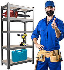 Набір з 2-х металевих стелажів (180 x 90 x 30 см) 5 полиць, навантаження - 175 кг на полицю, Сірий, фото 4