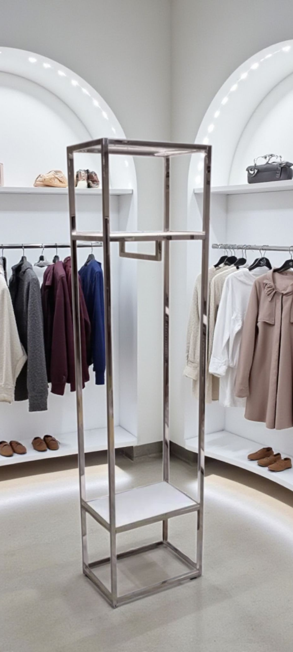 Стійка вішалка для одягу з полицями для головних уборів, сумок, взуття срібло, фото 1