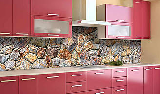 Вініловий кухонний фартух 60х250см Кам’яна кладка плівка ПВХ скиналі 3D каміння стіна Текстури Коричневий