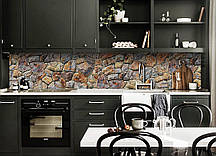 3D кухонний фартух самоклейка 60х250см Кам’яна кладка плівка ПВХ скиналі 3D каміння стіна Текстури Коричневий